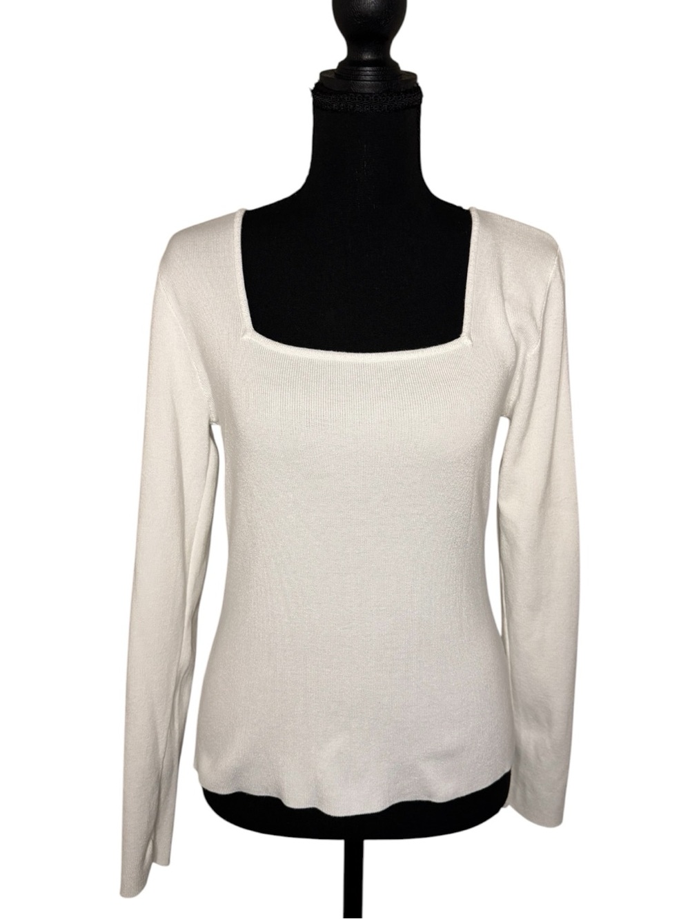 Cyrus White Square-Neck Long Sleeve Knit Top